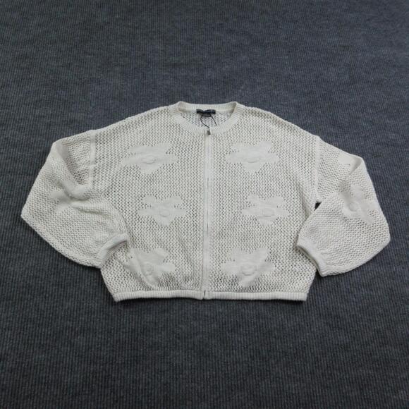 Sanctuary Sweaters - Sanctuary Cardigan Womens M Off-White Knit Floral Full Zip Balloon Sleeve NWT